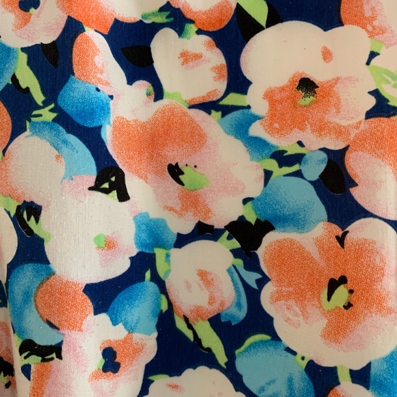 Floral dress, beautiful hues of blue and peach. Cinched at waist. Medium/large. - Picture 5 of 8